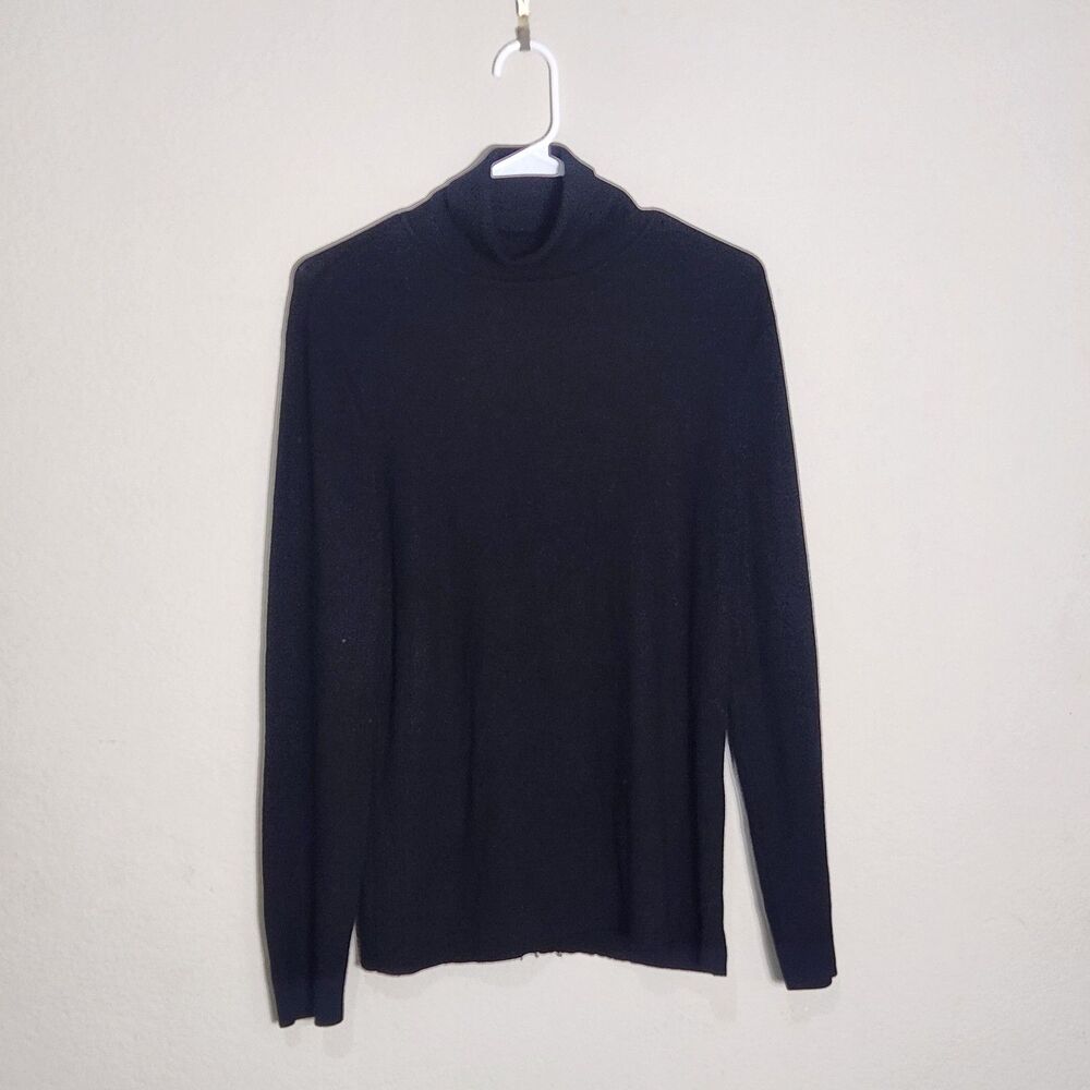 Chico's Womens 2 Black Turtleneck Pullover Sweater Ribbed Knit‎ Stretch Rayon